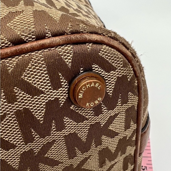 Michael Kors Brown And Tan Monogram Tote Purse - Picture 8 of 10